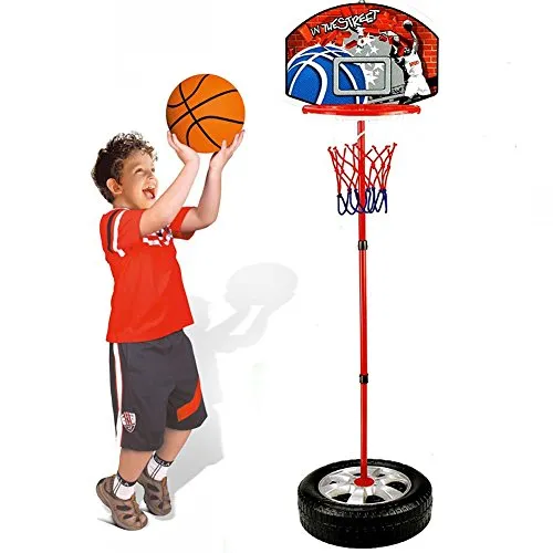 BAKAJI Canestro Basket a Piantana Giocattolo per Bambini con Altezza Regolabile Fino a 120 cm e Base Riempibile Playset Sport da Esterno Giardino e Interno Pallone e Gonfiatore Incluso