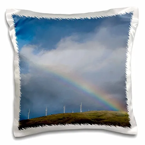 Danita Delimont - Rainbows - Rainbow and Wind Turbines, Maui, Hawaii, USA. - 16x16 inch Pillow Case (pc_209480_1)