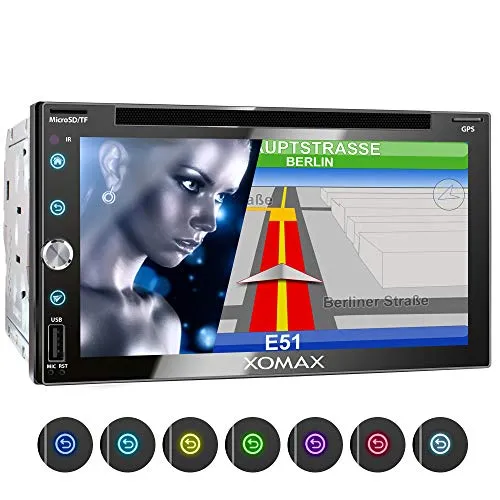 XOMAX XM-2DN6909 Autoradio con mirrorlink, navigatore GPS, vivavoce bluetooth, schermo touch screen 6,9 pollici / 17,5cm, FM tuner, DVD, CD, SD, USB, 2 DIN