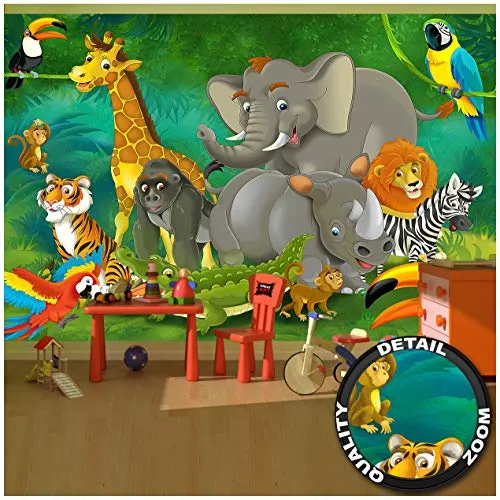 GREAT ART Fotomurale per Camera dei Bambini – Animali della Giungla – Zoo Decorazione Natura Safari Avventura Jungle Animals Scimmia Pappagallo Carta da Parati 336 x 238 cm