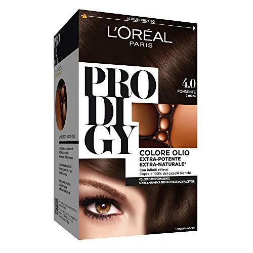 L'Oréal Paris Tinta Capelli Prodigy, Copertura Totale dei Capelli Bianchi, 4.0 Fondente Castano