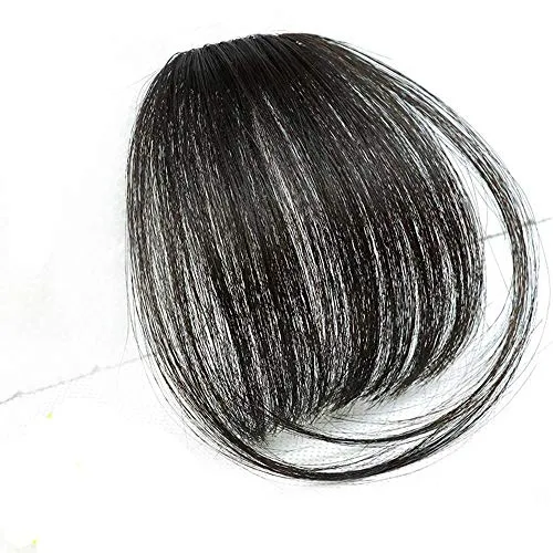 LaaVoo Natural Black Air Bangs Extension Capelli Veri Frangia a Clip Liscio 100% Umano Brasiliano Un Pezzo Legato a Mano