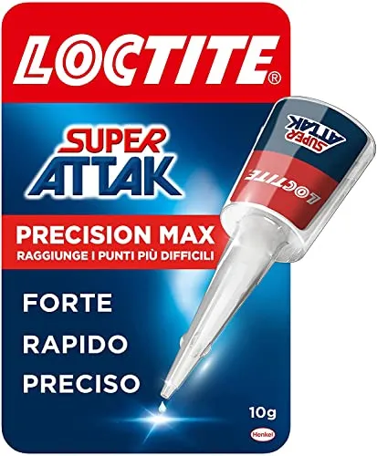 Loctite Super Attak Precision Max, Colla liquida trasparente con beccuccio extra lungo, Colla attaccatutto forte multimateriale, Super colla resistente e precisa, 1x10g