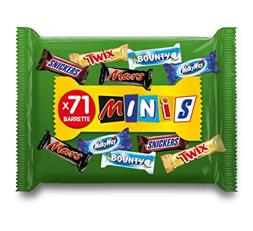 Mixed Minis, Confezione Assortita di Miniatures Mars, Twix, Snickers, Bounty e Milky Way, 71 barrette miste per un totale di 1,4 kg