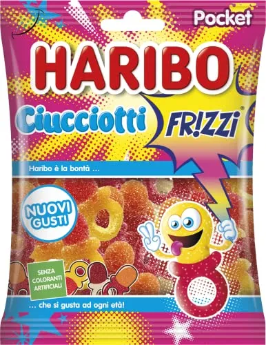 Haribo Ciucciotti Frizzi, Caramelle Gommose Frizzanti, Gusto Frutta, Ideali per Feste e Dolci Momenti di Relax - 100gr