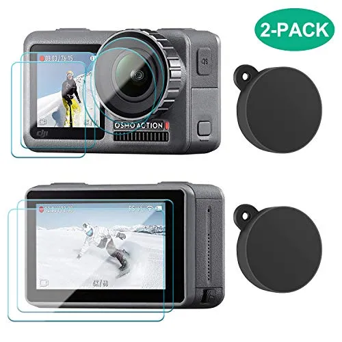 FYOUNG Pellicola protettiva per display in vetro temperato e copriobiettivo accessori per DJI Osmo Action Cam [2 pezzi]