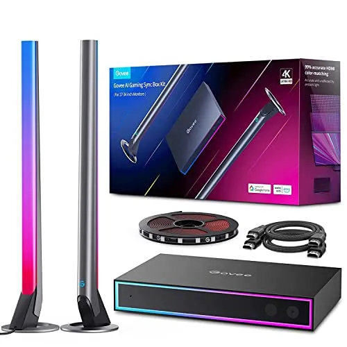 Govee AI Gaming Sync Box Kit con Monitor Light Bar, Striscia LED RGBIC per Monitor da 27-34 pollici, Il Gaming Box HDMI 4K Funziona con Alexa, Google Assistant e CEC, 3 Ingressi HDMI e 1 Uscita