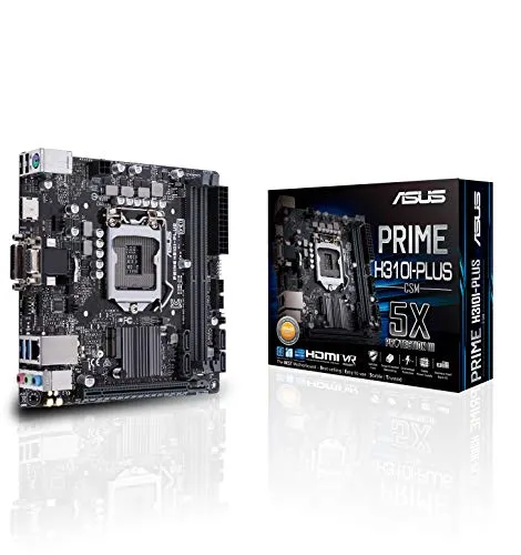 Asus PRIME H310I-PLUS/CSM Scheda Madre Mini-ITX, Intel LGA-1151 con DDR4 a 2666 MHz, Chiave M.2 e Supporto M.2 E, HDMI, SATA 6 Gbps e USB 3.1 Gen1, Nero
