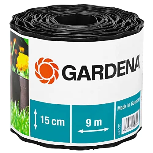 Gardena Lawn Border 15 cm di altezza: confine del prato, anche per letti, 9 m, impedisce la propagazione delle radici, plastica, marrone (532-20)