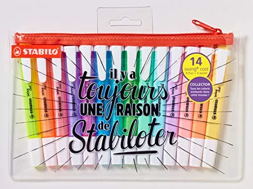 Evidenziatore - STABILO swing cool - Trousse con 14 Evidenziatori: 8 Fluo + 6 Pastel - Edizione Limitata