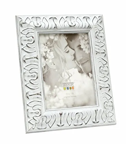 Deknudt Frames S67BA4 - Cornice portafoto in legno, con decorazione barocca, 13 x 18 cm, colore bianco