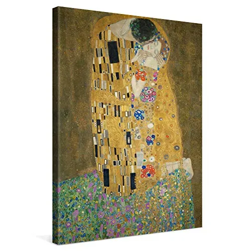 PICANOVA – Gustav Klimt The Kiss 60x80cm – Quadro su Tela – Stampa Incorniciata con Spessore di 2cm Altre Dimensioni Disponibili Decorazione Moderna