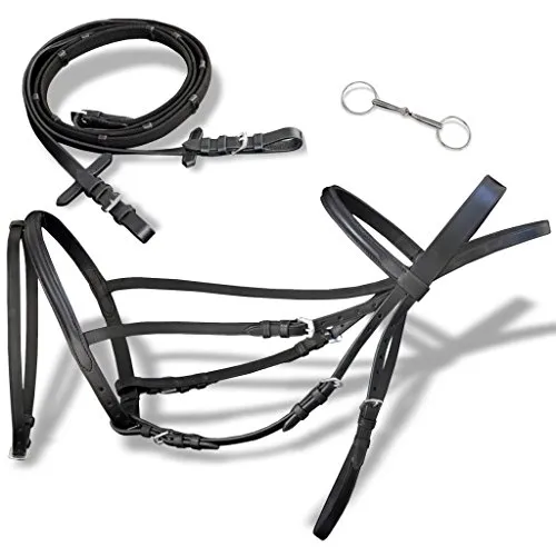 vidaXL Briglie in pelle completo con redini e morso nero per cavallo equitazione