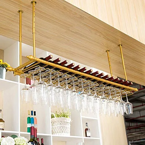 NMBD Parete Ferro Wine Rack - a soffitto Holder Bottiglia di Vino Hanging - Metal scaffali Vino Bottiglia di Vino Organizzatore for la casa, 60x30cm Oro KAIRUI