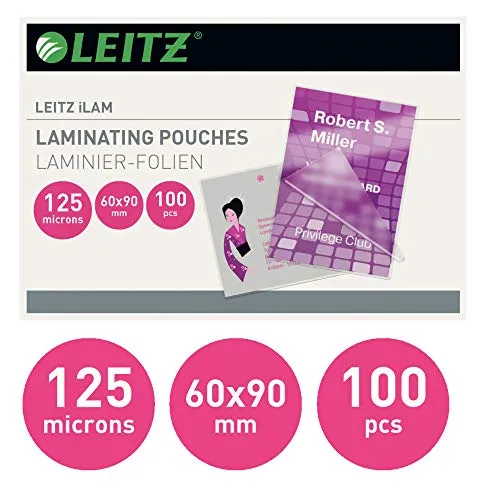 Leitz Pouch per la Plastificazione, 125 Micron, Trasparente, Finitura Lucida, 73690002  - Confezione da 100