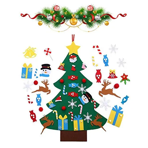 Viilich - Albero di Natale in feltro, albero di Natale per bambini da parete, fai da te con 33 decorazioni staccabili, da appendere alla porta, regalo di Natale per decorazioni natalizie