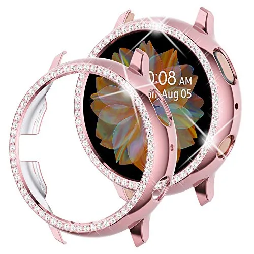 WLOOO Glitter Diamante Cover per Samsung Galaxy Watch Active 2 44mm, Bling Cristallo Strass Brillanti Ragazze Donne Cover Duro PC Protettivo Antiurto Custodia per Galaxy Watch Active2 44mm (Rosa)