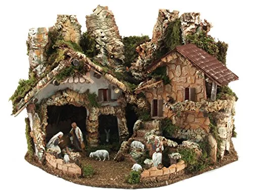 Ferrari & Arrighetti Presepe nel Paese con luci, Fontana e Natività - Bertoni presepe Linea Natale