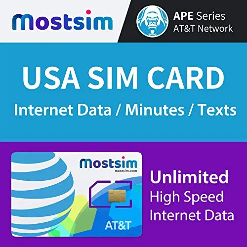 MOST SIM - AT&T USA SIM Card 15 Giorni, Alta Velocità Illimitata Dati/Chiamate/Messaggi, AT&T Network per gli USA