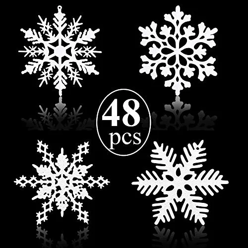 Gudotra 48pz Fiocchi di Neve Decorazioni Natalizie per Albero di Natale Finestre Muro Porta Tocco Natale (Bianco, 48pz)