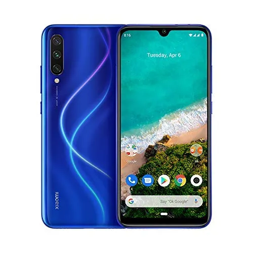 Xiaomi Mi A3 Smartphone,4G+64G,Display AMOLED da 6.088",Processore Qualie Snapdragon 665 AIE, Tripla Fotocamera con Versione Globale AI (48 MP + 8MP + 32MP) (Blu)