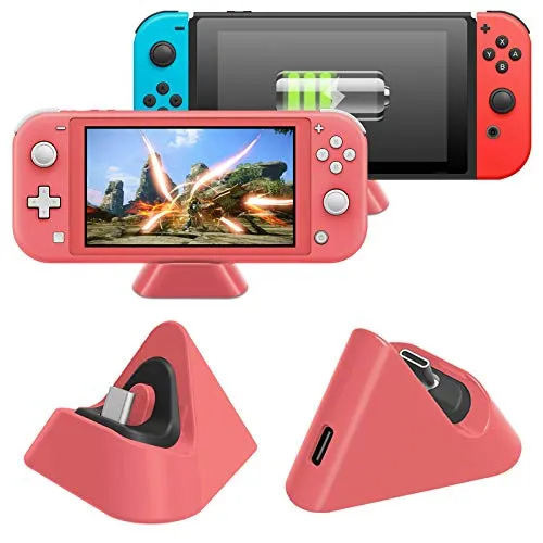 MENEEA Dock di Ricarica per Nintendo Switch Lite e Nintendo Switch, Stazione di Ricarica Compatta con Porta di Tipo C Compatibile (Corallo)