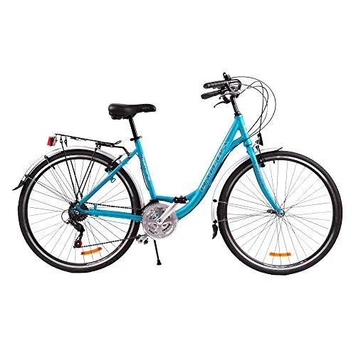 Bicicletta da Passeggio Strada per Donna Omega Ramona 28 Pollici,da Citta Shimano Telaio allumino Vintage Retro City Bike Economica con Freni Ruota Pedali Sella (Blu)