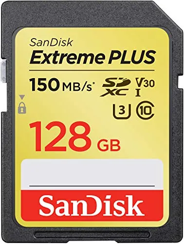 SanDisk Extreme PLUS Scheda di Memoria SDXC da 128 GB fino a 150 MB/sec, Classe 10, U3, V30