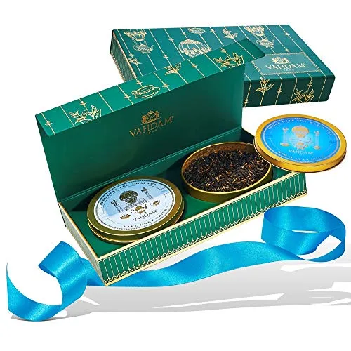 VAHDAM, set regalo di tè assortiti - 2 tè in confezione regalo |Ingredienti naturali al 100% | Scatola Regalo per Natale | Set da tè per amanti del tè