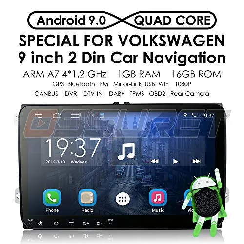 Ossuret Android 9.0 Autoradio 9 pollici 1 GB RAM 16 GB ROM 1024 * 600 Schermo Autoradio Navigatore GPS Compatibile con Volkswagen Golf Passat Nuovo Maggiolino Skoda Seat Supporta Bluetooth 4.0 RCA