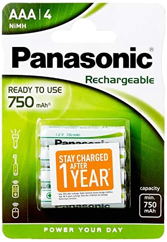 Panasonic Ready to Use Batterie Ricaricabili Ministilo AAA, 750 mAh, Blister 4, Argento