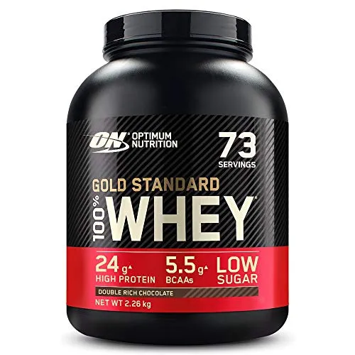 Optimum Nutrition Gold Standard 100% Whey Proteine in Polvere con Proteine Isolat ed Aminoacidi per la Massa Muscolare, Doppio Cioccolato, 73 Porzioni, 2.26 Kg, il Packaging Potrebbe Variare