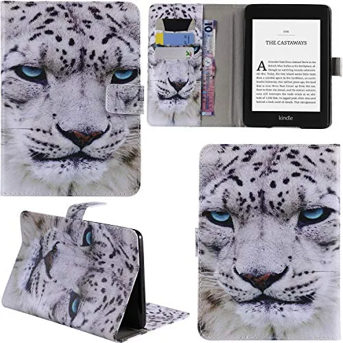 DodoBuy Kindle Paperwhite Custodia Smart Cover Flip in Pelle PU Cuoio Case Wallet Supporto con Carta di Credito Portafoglio per Kindle Paperwhite - Leopardo
