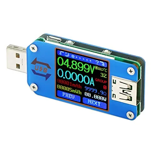 Droking Misuratore di Potenza USB misuratore di Tipo C, Tester di Tensione e Corrente UM25 Tipo C, Display LCD DC 4-24V 5A velocità di Cavi C, capacità di Power Bank, QC 2.0 3.0