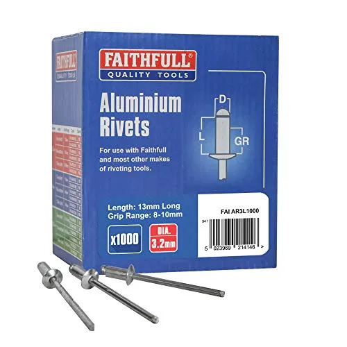 Faithfull - Rivetti lunghi in alluminio, 3 mm, confezione da 1.000
