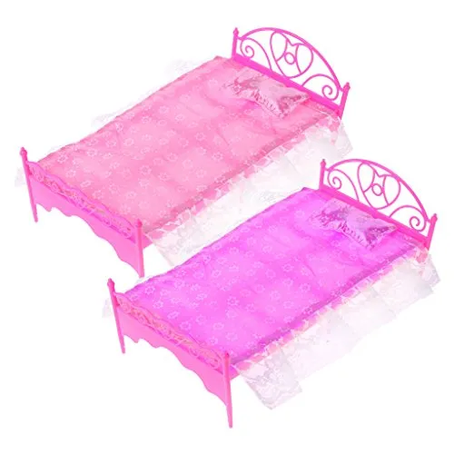 Mini letto rosa con cuscino per Barbie Dollhouse camera da letto mobili giocattolo