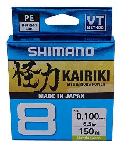 SHIMANO Kairiki 8, 150 Meter, Mantis Verde, 0.060mm/5.3kg, Filo da Pesca Intrecciato, 59WPLA58R00