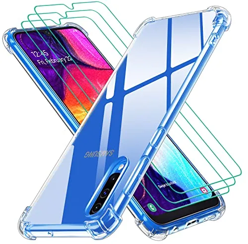 iVoler Cover per Samsung Galaxy A50 / A50S / A30S, Antiurto Custodia con Paraurti in TPU Morbido e 3 Pezzi Pellicola Vetro Temperato, Ultra Sottile Trasparente Silicone Protettiva Case