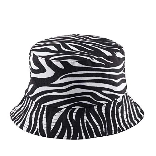 Faletony Cappello da pescatore unisex con stampa, cappello da sole su entrambi i lati, comodo da indossare in materia, ideale per le escursioni, la spiaggia, zebra, XX-Large
