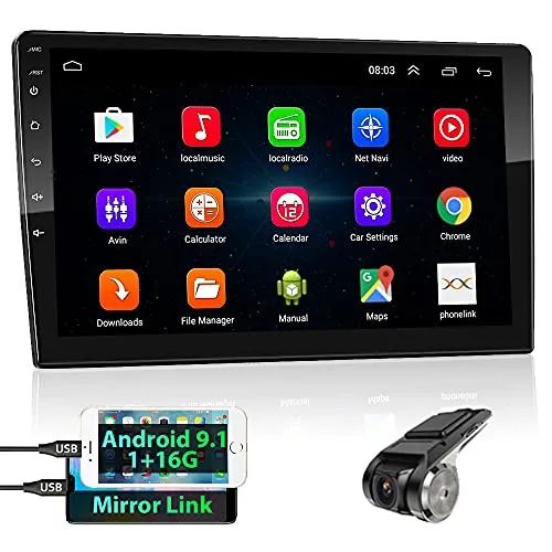 podofo 2 Din Android GPS Autoradio Stereo, 10.1'' HD TouchScreen Lettore MP5 Audio per Auto Supporto Bluetooth/WiFi/GPS/Mirroring del Telefono/FM/Controllo del Volante + Telecamera Posteriore