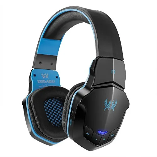 docooler KOTION Each Cuffie da Gioco Cuffie Bluetooth Senza Fili Bluetooth 4.1 Cuffie da Musica Stereo Over-Ear con Microfono per iPhone7 6 Plus Tablet PC Nero con Blu