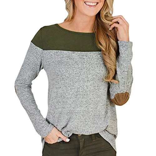 Ode_Joy Top Casual con Cuciture a t-Shirt Camicetta Felpa Manica Lunga Cravatta Maniche Lunghe Strisce Donna Cotone Casual Maglietta Primavera Autunno Camicia Maglia Maniche Lunghe