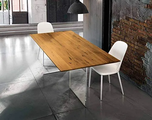 Milani Home s.r.l.s. Tavolo da Pranzo Moderno in Rovere di Design Contemporaneo Gambe in Vetro, cm 90 x 180 x 75 h