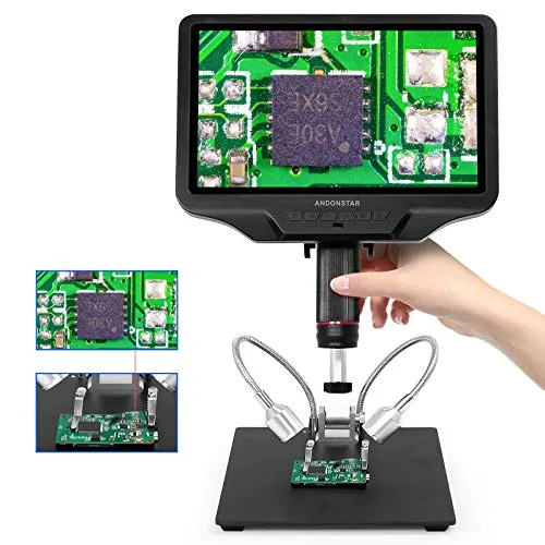 Andonstar AD409 - Microscopio digitale HDMI con schermo LCD da 10,1”, microscopio elettronico con macchina fotografica USB con ingrandimento 300X, per saldatura di circuiti stampati, collezione monete