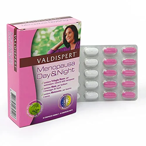 Valdispert Menopausa Day & Night - integratore a base di di estratti vegetali, Melatonina e Magnesio - 30 compresse giorno + 30 compresse notte
