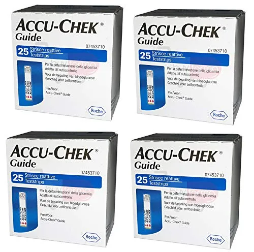BUYFARMA PROMO PACK - 4X Roche Accu Chek Guide (25) - 100 Strisce Reattive per la Misurazione della Glicemia + OMAGGIO A SORPRESA