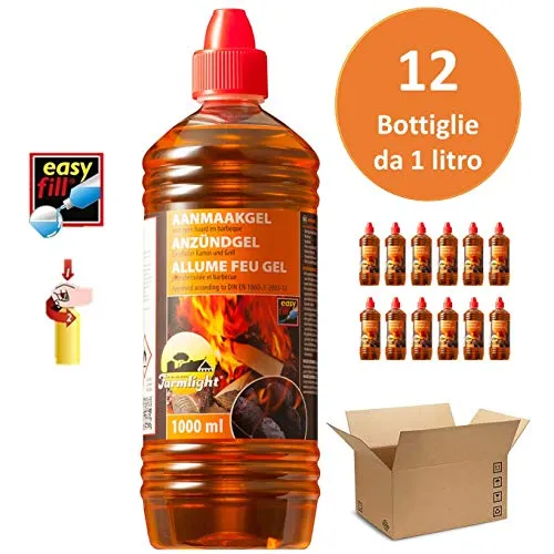 Farmlight BBQ 12 X 1 Bio accendifuoco in Gel x Barbecue, camini e bracieri 12 Bottiglie da 1 litro, orange, 12 litri