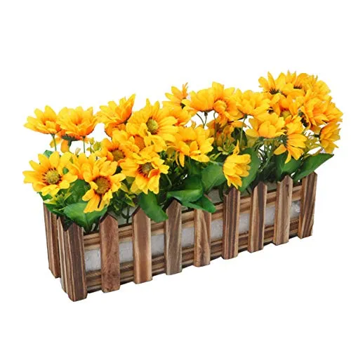 Flikool Sunflower Fiore Artificiale con Scuro Recinto Finta Girasole Piante Artificiali in Vaso Simulazione Potted Bonsai Ornamenti Decorazioni per Casa Balcone Festa