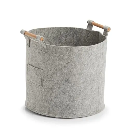 Zeller 14394 - Cesto portaoggetti con manici in legno, 6 pezzi, 35 x 35 x 32,5 cm, colore: Grigio