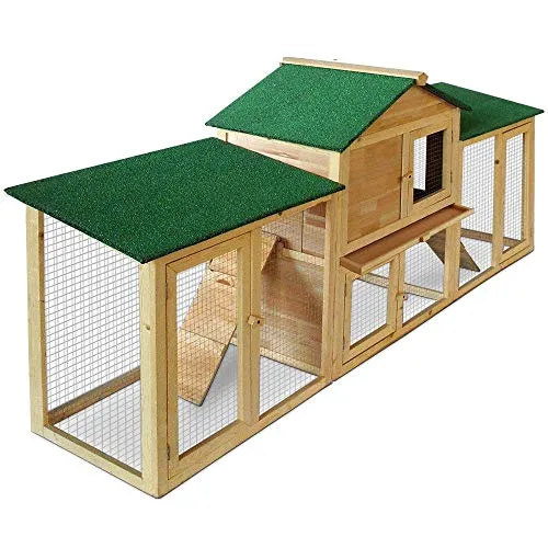 Funhobby italia srl AQPET Gabbia per Conigli conigliera pollaio con Tetto XXL da Esterno in Legno componibile 204X45X84h cm